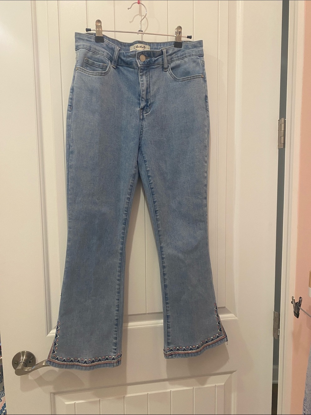 Charlie B Embroidered Flared Cropped Jeans